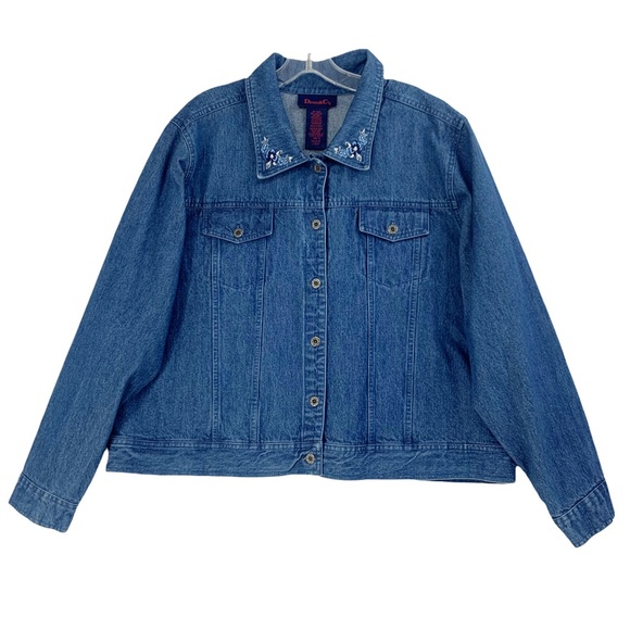 Hand Painted Blue Denim Jeans Jacket with Sugar Skull and Floral Motif - Picture 6 of 15